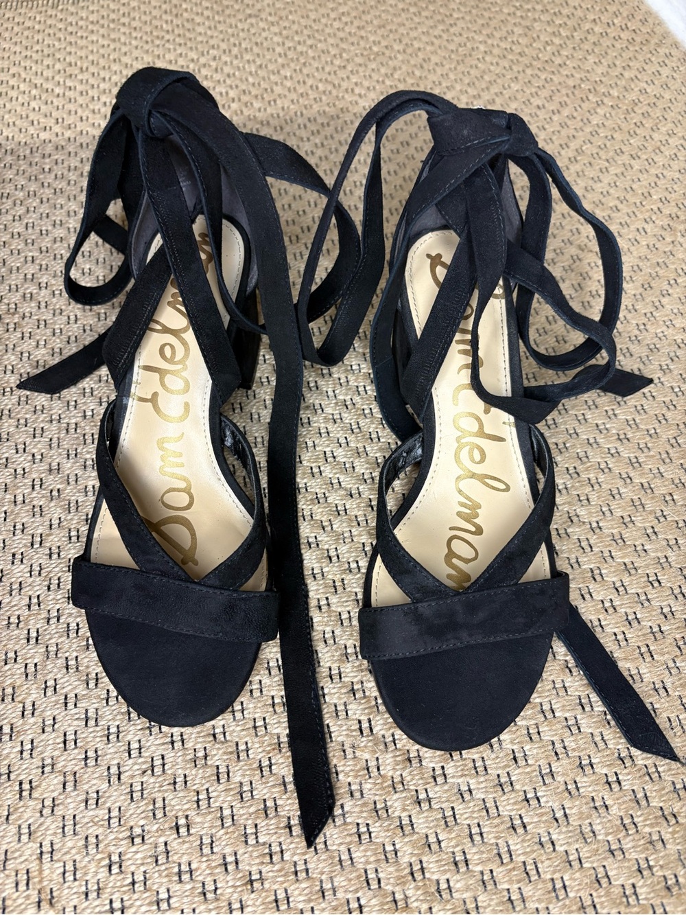 Sam Edelman Black Suede Wrap Tie Heels